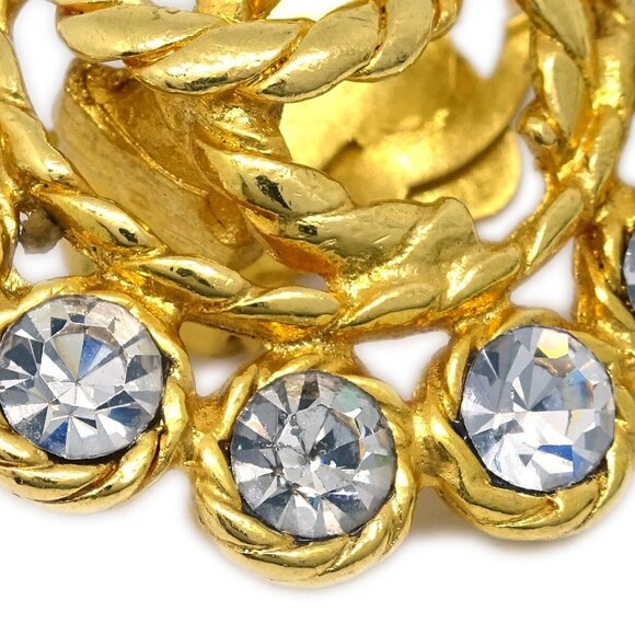 Chanel Gold Button Earrings Clip-On Rhinestone 29 132922 - Picture 2 of 4